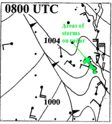 Brisbane Tornado, 1973: mean sea level analysis leading to development of thunderstorms 4 Nov